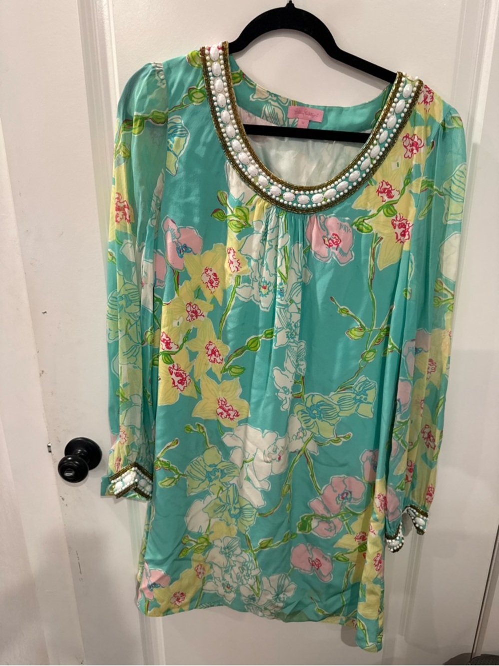 Lilly Pulitzer Aqua and Pink Floral Embellished Tunic